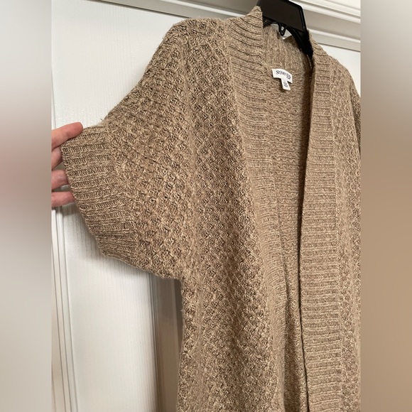 St John’s Bay short sleeve open front cardigan sweater size Large in marled tans - Picture 2 of 6